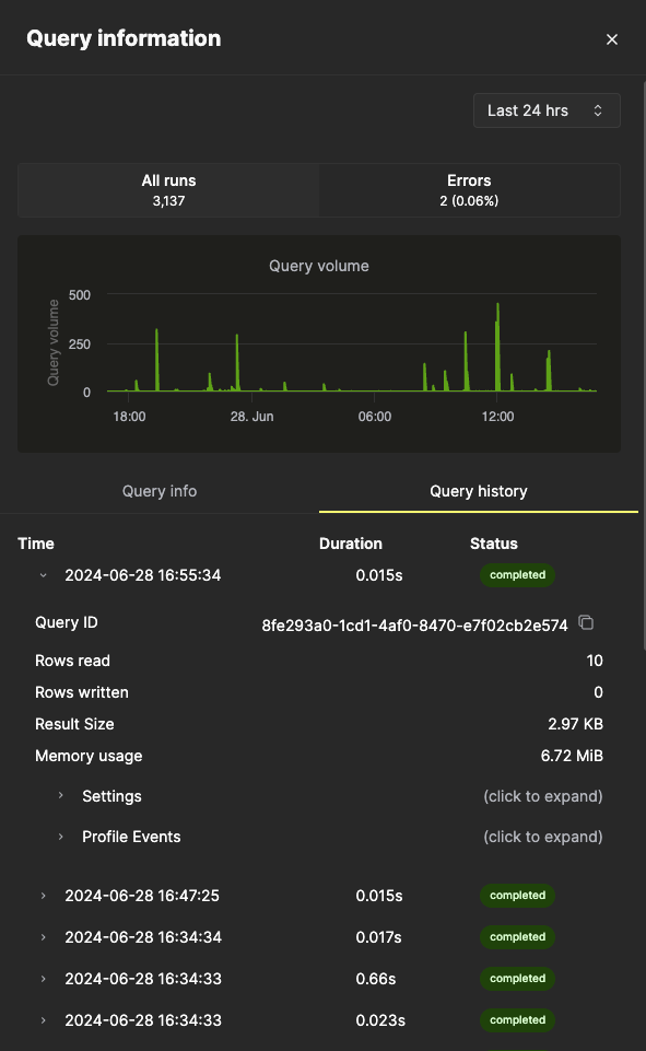 Query Insights UI Query Information